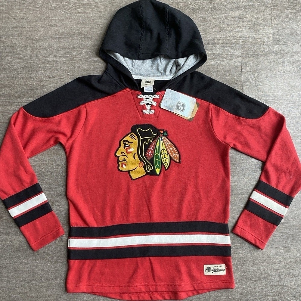 NHL Chicago Blackhawks Youth Red LaceUp Pullover Hoodie NWT Size Large 1343